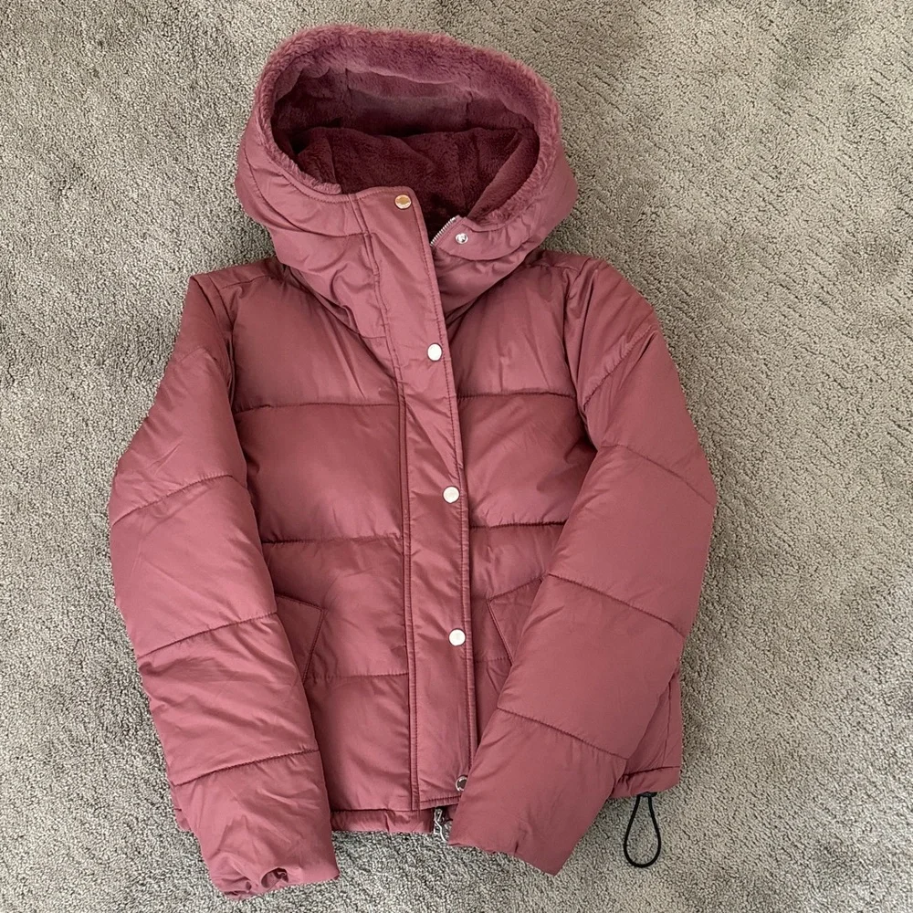 Hollister Dusty Rose fur lined Puffer Jacket M - Picture 3 of 4